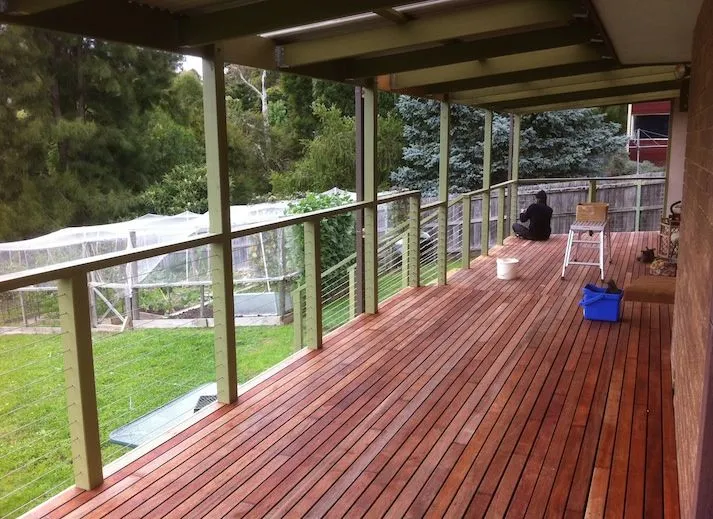 Hardwood verandah deck with wire balustrade