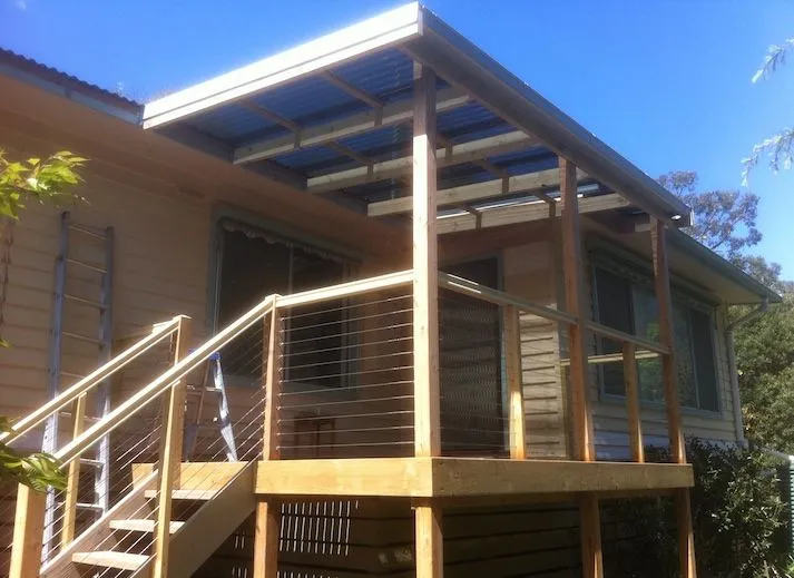 Raised deck with stairs and roof