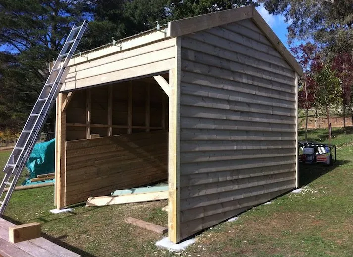 Timber shed under construction